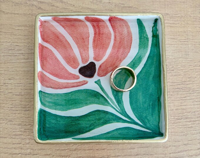 Modern Floral Jewelry Dish - Chinoiserie Trinket Dish  - Beautiful Gift
