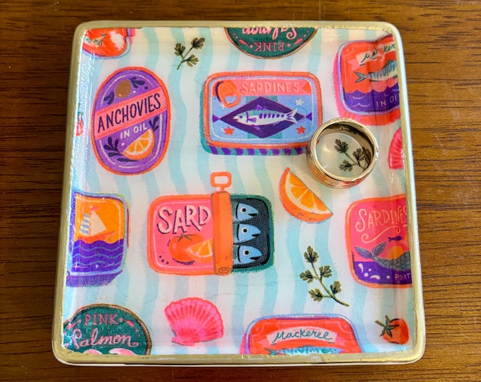 Pink Tin Sardine Jewelry Dish - Handmade Trinket Dish - Ring Dish - Coastal Hostess Gift idea!
