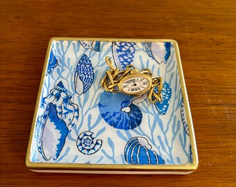 Blue and White Jewelry dish - Coastal seashell Trinket Dish - Cute Gift idea!