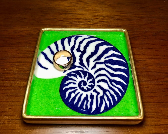 Nautilus Blue & White Coastal Jewelry dish - Cute Gift idea!