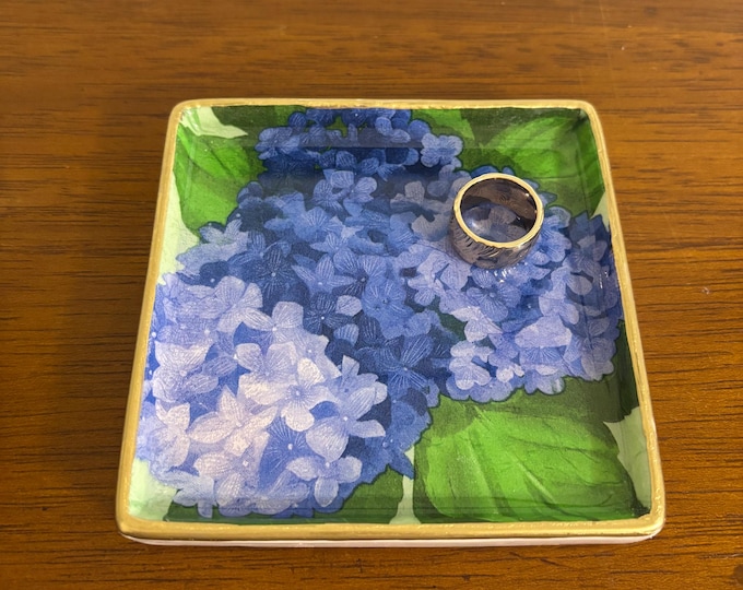 Blue Hydrangea Jewelry Dish - Chinoiserie Trinket Dish  - Beautiful Gift