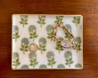 Block Floral Jewelry Tray - Chinoiserie Trinket Dish - Beautiful Gift