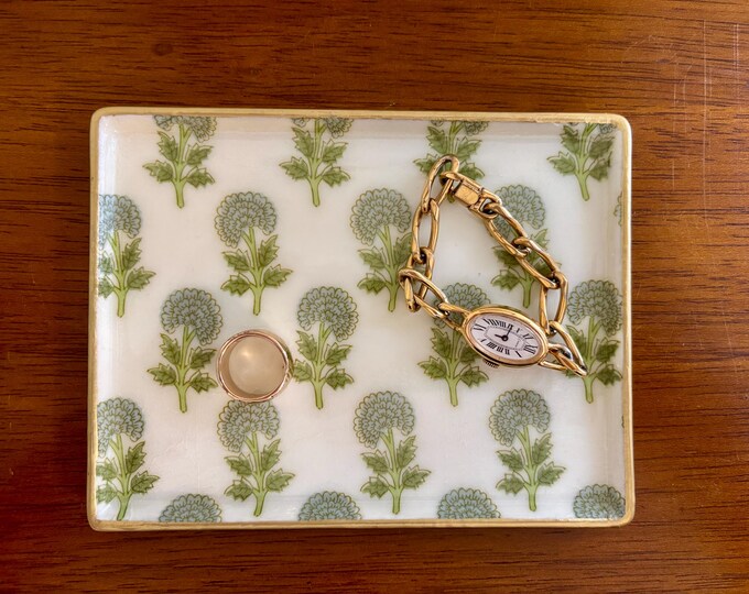 Block Floral Jewelry Tray - Chinoiserie Trinket Dish - Beautiful Gift