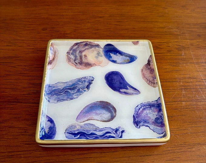 Blue and White Oyster Trinket dish - Jewelry Dish - Cute Coastal Gift idea!