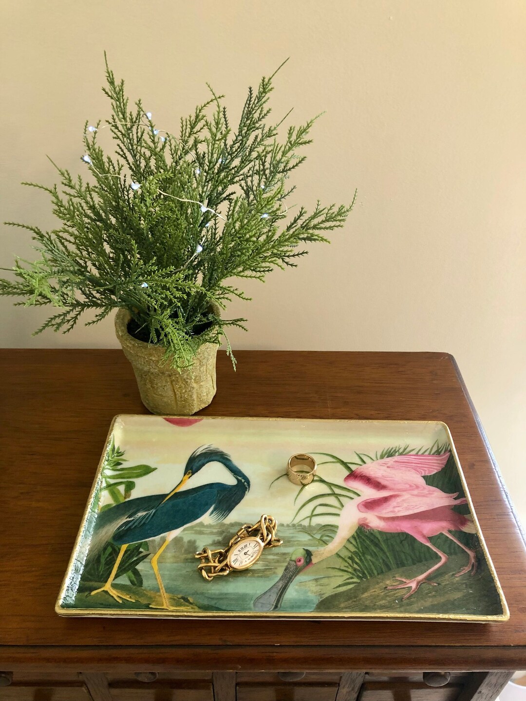 NEW Chinoiserie Birds Decoupaged Tray 10.75 X 6.5 Beautiful Gift Etsy