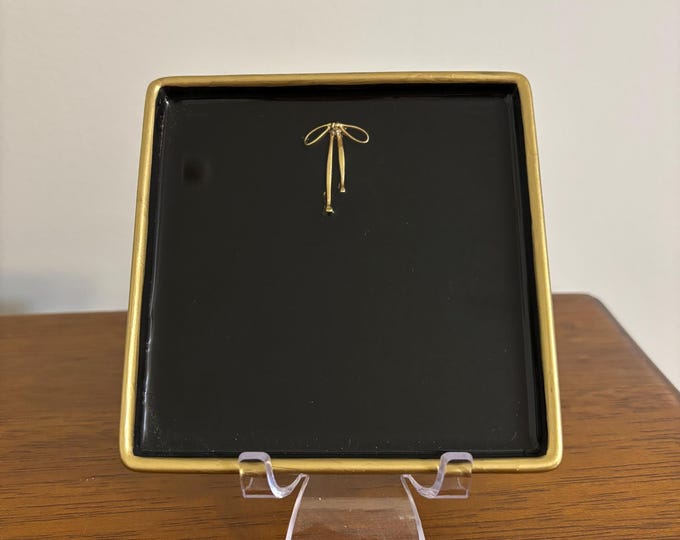 Black with Gold Bow Decorative dish - Jewelry Dish- Beautiful Gift idea!