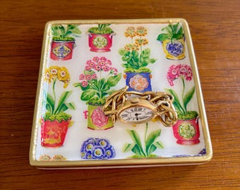 Floral Topiary Jewelry Dish  - Chinoiserie Trinket dish - Cute Gift idea!