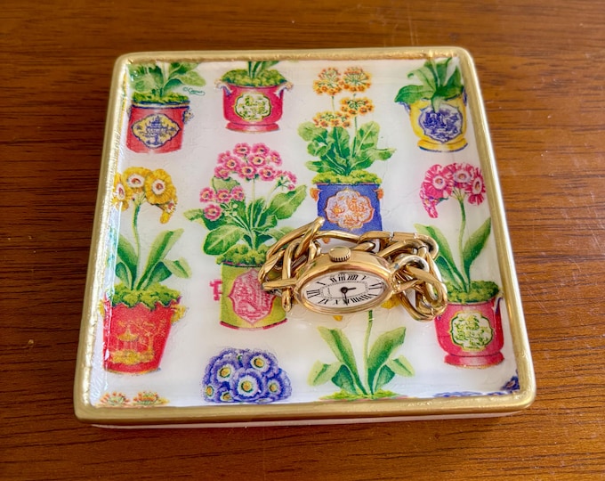 Floral Topiary Jewelry Dish  - Chinoiserie Trinket dish - Cute Gift idea!