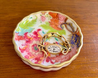Chinoiserie Tobacco Leaf Fluted Jewelry dish  - Beautiful Gift!