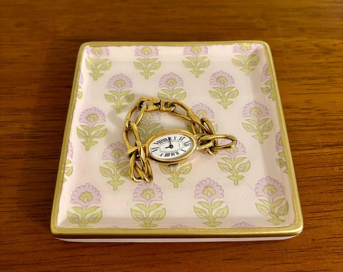 Lavender Block Floral Jewelry dish - Chinoiserie Decorative Dish - Cute Gift idea!