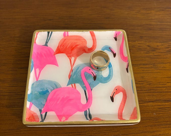 Pink Flamingo Jewelry Dish  - Trinket Dish - Cute Coastal Gift Idea!