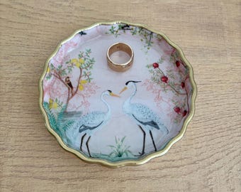 Chinoiserie Birds - Fluted Jewelry dish - Decorative Dish - Cute Gift!