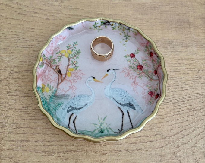 Chinoiserie Birds - Fluted Jewelry dish - Decorative Dish - Cute Gift!