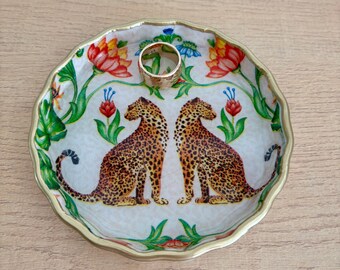 Chinoiserie Cheetah's - Fluted Jewelry dish - Decorative Dish - Cute Gift!