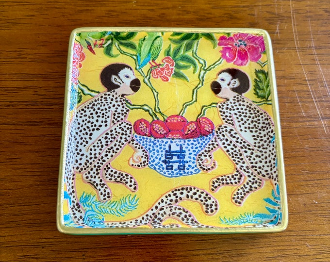 Chinoiserie Monkey Jewelry dish - Trinket Tray - Cute Gift idea!