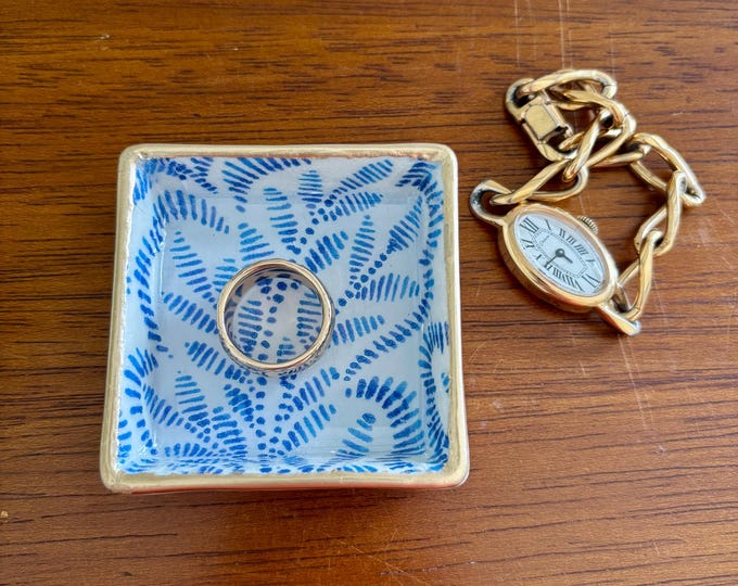 Blue and White Ring Dish- Jewelry dish - Trinket Dish - Beautiful Gift Idea!