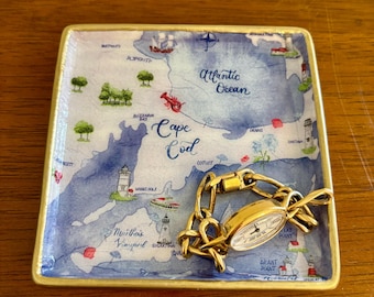 Cape Cod Jewelry Dish - Coastal Map Trinket Dish - Cute Gift idea!