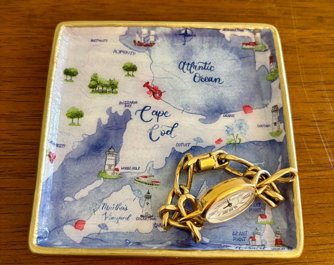 Cape Cod Jewelry Dish - Coastal Map Trinket Dish - Cute Gift idea!