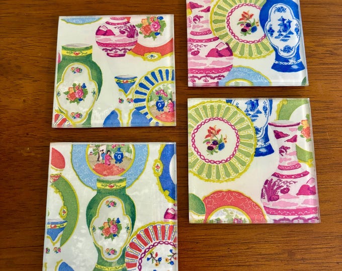 Chinoiserie Ginger Jar Coasters - set of 4 - hostess gift - beautiful housewarming gift!