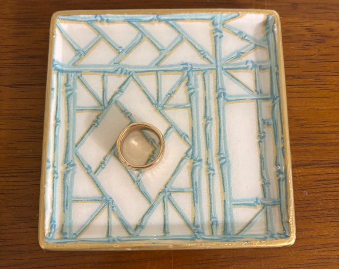 Chinoiserie Blue and White Bamboo Jewelry Dish - Trinket Tray - Cute Gift idea!