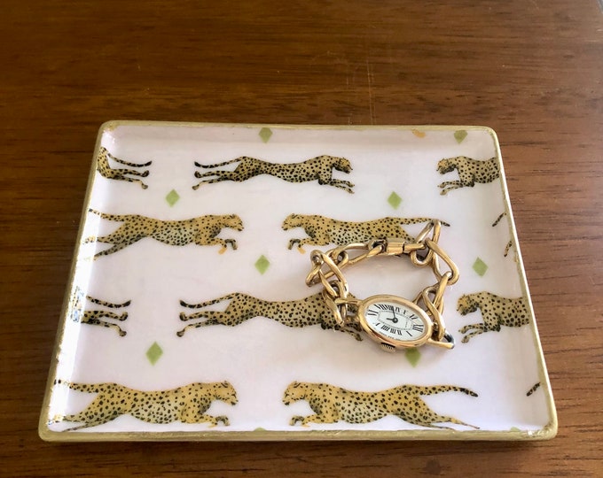 Chinoiserie Cheetah Jewelry Tray - Trinket Dish - Beautiful Gift