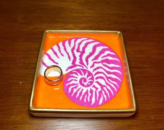 Colorful Coastal Jewelry Dish - Pink Seashell Trinket Dish - Fun Gift!