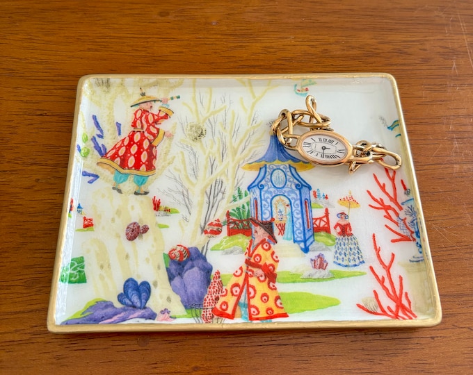Chinoiserie Jewelry Dish - Trinket Tray - Beautiful Handmade Gift Idea