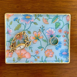 Blue Floral Jewelry Tray - Chinoiserie Trinket Dish - Beautiful Gift