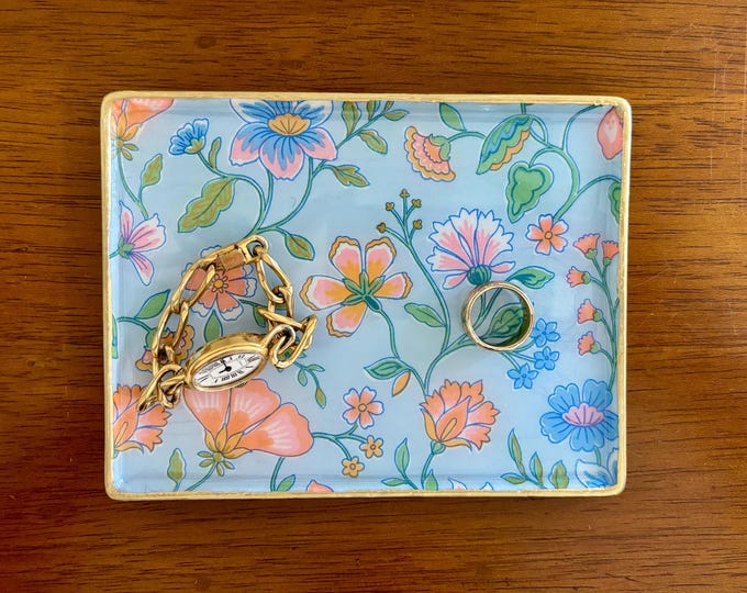 Blue Floral Jewelry Tray - Chinoiserie Trinket Dish - Beautiful Gift