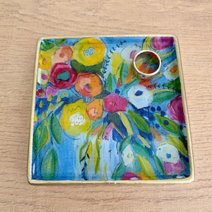 Floral Bouquet Jewelry Dish - Chinoiserie Trinket Dish  - Beautiful Gift