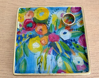 Floral Bouquet Jewelry Dish - Chinoiserie Trinket Dish  - Beautiful Gift