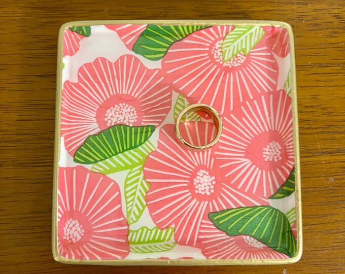 Pink Poppy floral Chinoiserie Decorative dish - Jewelry Dish - Cute Gift idea!