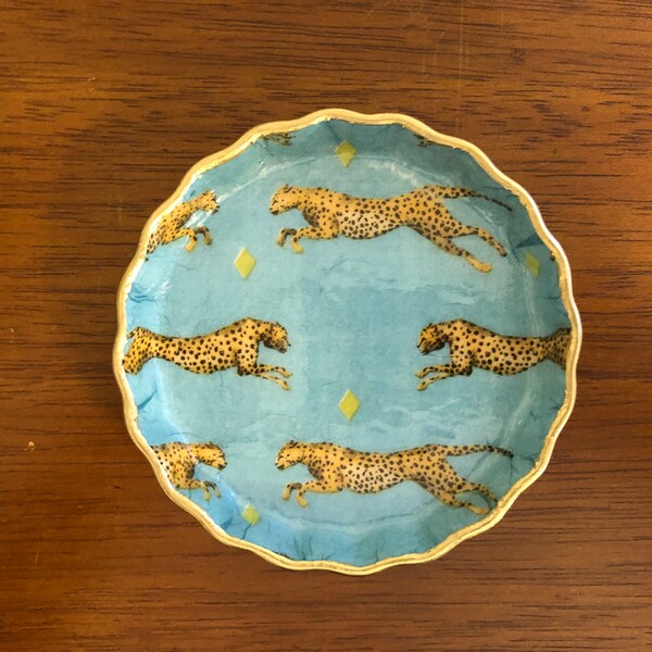 Chinoiserie Cheetah's Fluted Jewelry dish - Beautiful Gift!