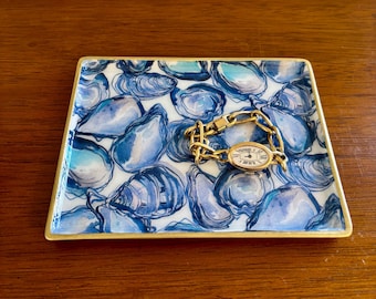 Chinoiserie Blue and White Oysters Trinket Dish - 6.75" x 5.25" - Beautiful Gift