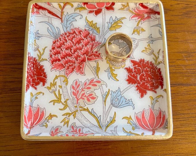 Chinoiserie Floral Jewelry dish - William Morris Trinket Tray - Beautiful Handmade Gift idea!