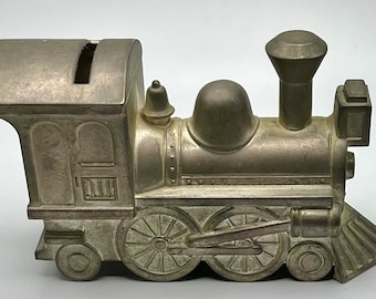 Vtg. Matte Pewter Train Piggy Bank-Money Bank