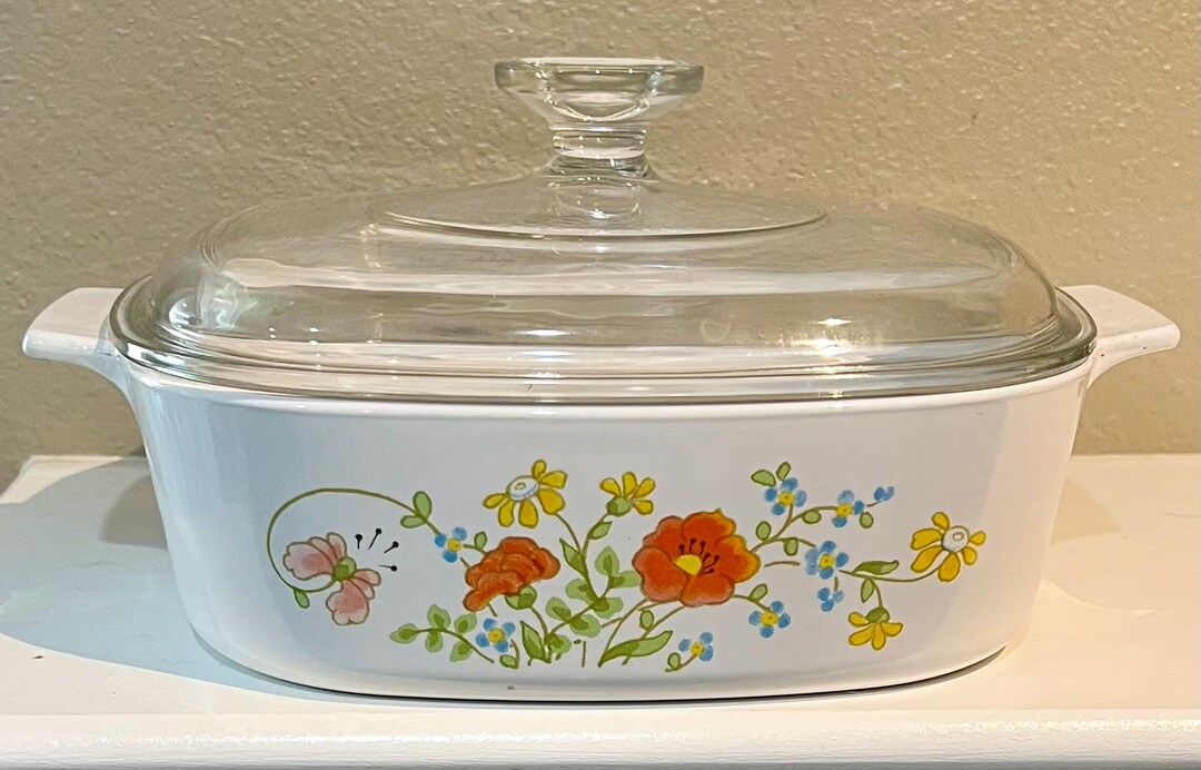 Vtg. Corning Ware wildflower 2 Quart Covered Casserole A-2-B With Pyrex ...