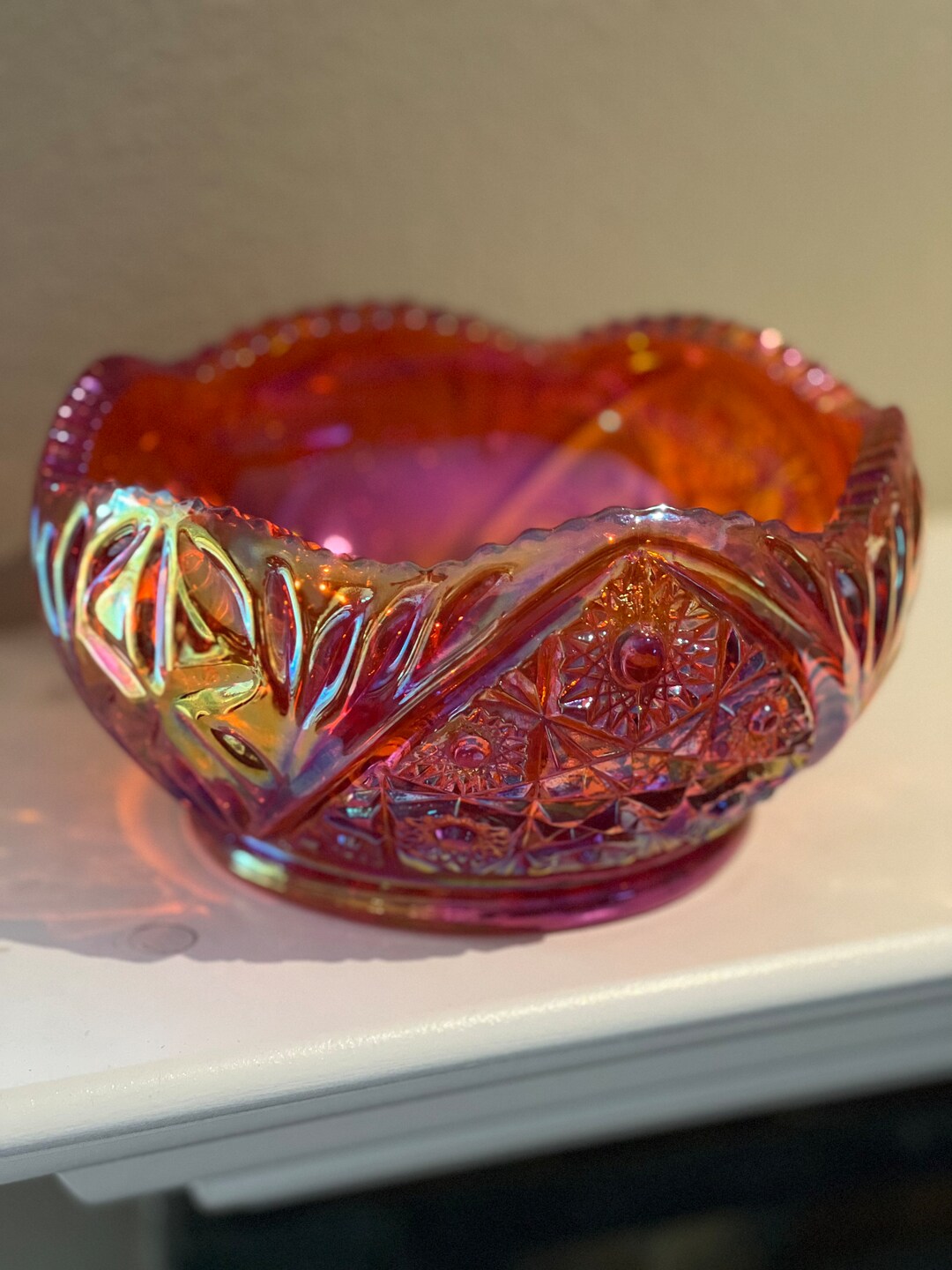 Vintage LE Smith Carnival Glass Pinwheel Hobstar Sawtooth Bowl Etsy