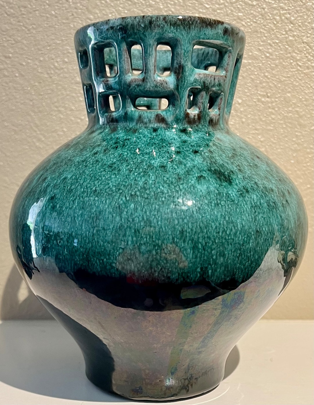 Vintage Evangeline Potteries Sculpture Ceramic Vase 965 Teal Etsy