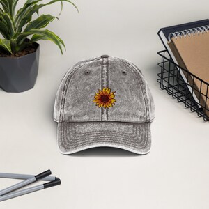 Sunflower Vintage Cotton Twill Cap, Comfortable Flower Baseball Cap, Cute Summertime Gardening Hat, Perfect gift for Sunflower Lovers