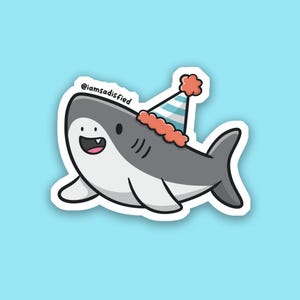 Party Shark Sticker | Laminated Matte Vinyl Sticker | Cute Sticker | Cute Animals | Birthday | Party
