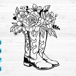 Cowboy-Stiefel mit Blumen svg, Cowboy-Stiefel svg, Cowgirl-Stiefel svg, Western svg, Svg-Dateien für Cricut