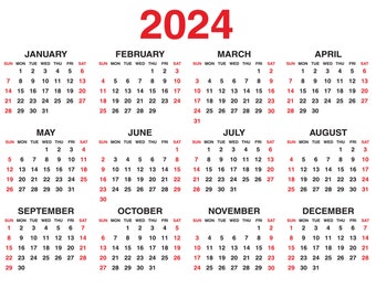 2024 calendar svg , 2024 calendar png , calendar digital , wall calendar svg , Yearly Calendar 2024