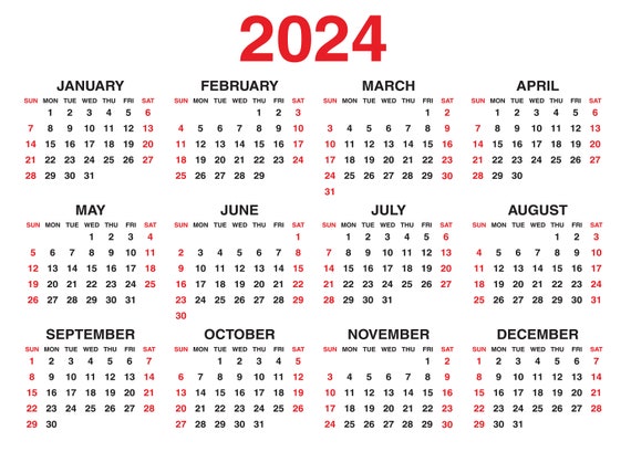 2024 calendar svg , 2024 calendar png , calendar digital , wall calendar  svg , Yearly Calendar 2024