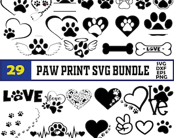 Paw Print SVG Bundle, Dog & Cat Paw Heart Clipart (Digital Download)