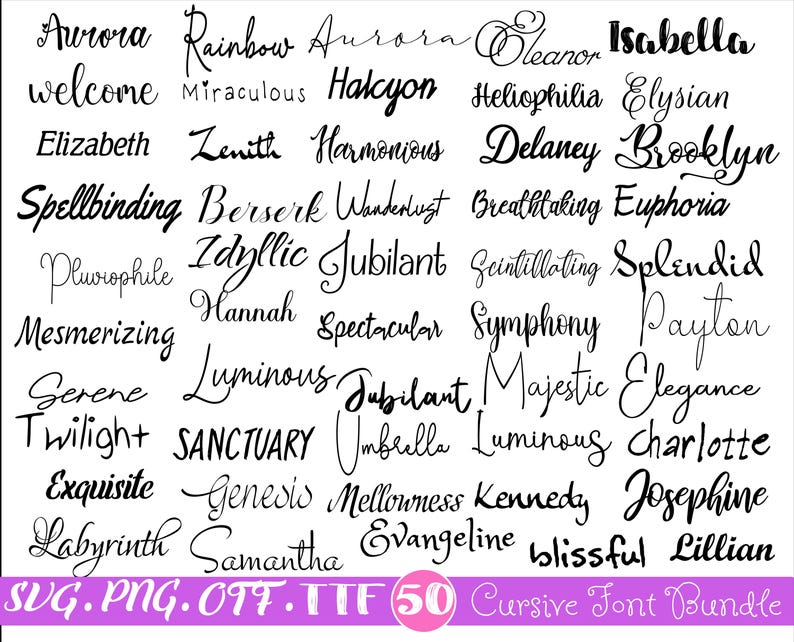 50 Cursive Fonts Bundle (OTF, SVG, TTF) - Ultimate Font Collection ...