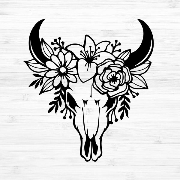 Floral bull skull svg ,  Western svg , Skull Cow Svg , Floral Skull svg , Boho Svg , Silhouette