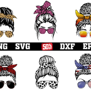 メッシー バン SVG バンドル、メガネをかけたママライフ SVG、ママライフ svg、メッシー バン カット ファイル