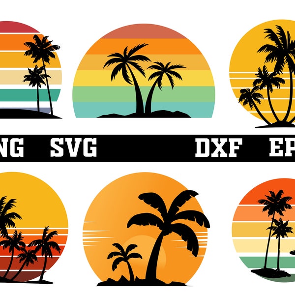 Palm Tree svg bundle ,palm trees svg ,Retro Sunset SVG, sunset svg ,retro sunset png