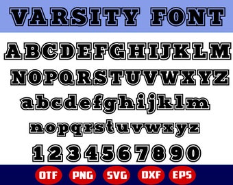 Varsity Schrift SVG, College-Schrift, Athletische Zahlen Alphabet (Digitale Dateien)